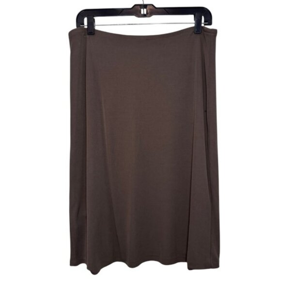 DKNY taupe asymmetrical wrap midi skirt size L - Picture 1 of 6